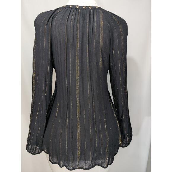 Rock & Republic Black Gold Metallic Stripe Semi-Sheer Blouse Size S - Picture 4 of 8